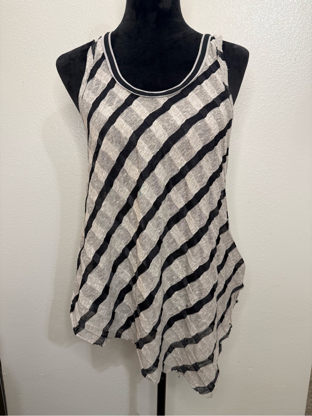 We The Free Black and White Diagonal Stripe Tank Top